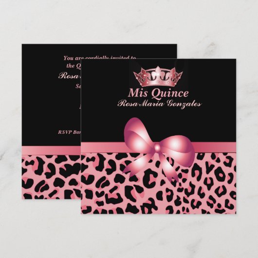 Jaguar Print & Crown Quinceañera Uitnodiging (Voorkant / Achterkant)