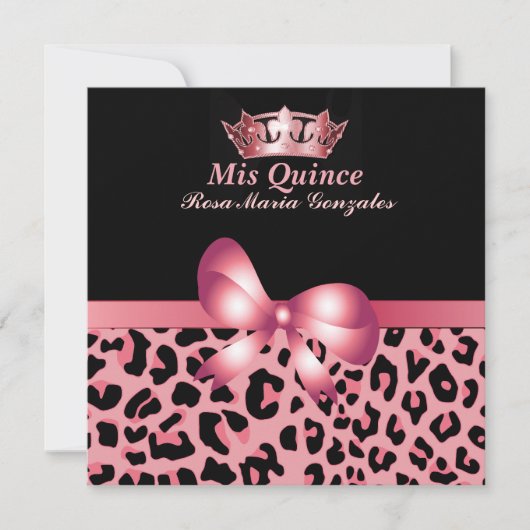 Jaguar Print & Crown Quinceañera Uitnodiging (Voorkant)