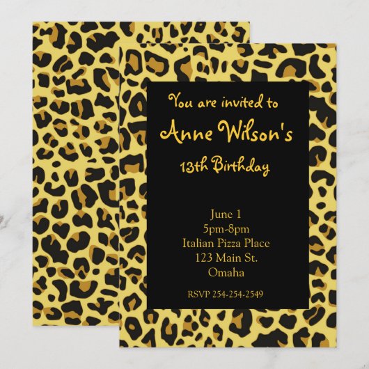 Jaguar Print Girls Uitnodiging (Voorkant / Achterkant)