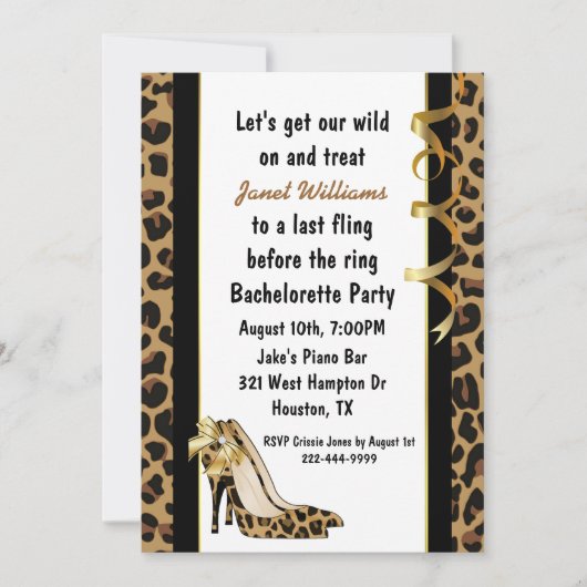 Jaguar Print High Heels Bachelorette Party Kaart (Voorkant)