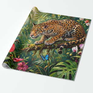 Jaguar Regenwoud Kolibries Vlinders Bloemen Cadeaupapier