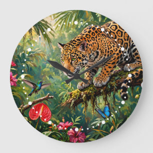 Jaguar Regenwoud Kolibries Vlinders Bloemen Grote Klok