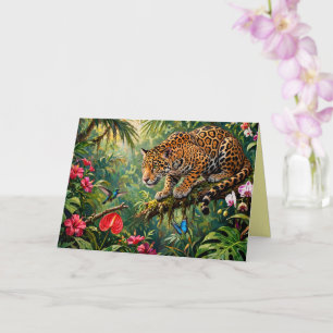 Jaguar Regenwoud Kolibries Vlinders Bloemen Kaart