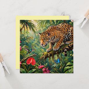Jaguar Regenwoud Kolibries Vlinders Bloemen Kaart