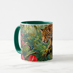 Jaguar Regenwoud Kolibries Vlinders Bloemen Mok