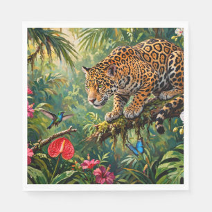 Jaguar Regenwoud Kolibries Vlinders Bloemen Servet