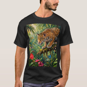Jaguar Regenwoud Kolibries Vlinders Bloemen T-shirt