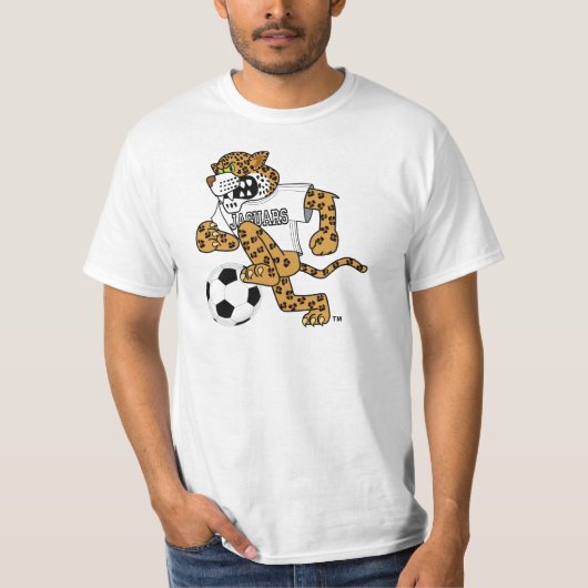 Jaguar School Mascot die voetbal speelt T-shirt (Voorkant)