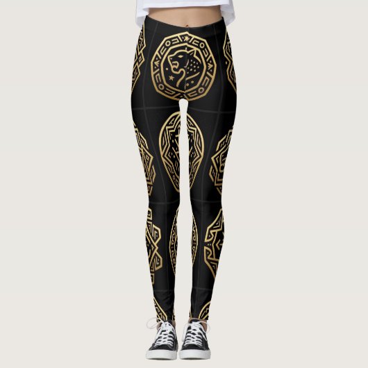 Jaguar Shadow Glyph Patroon Kunst Leggings (Voorkant)