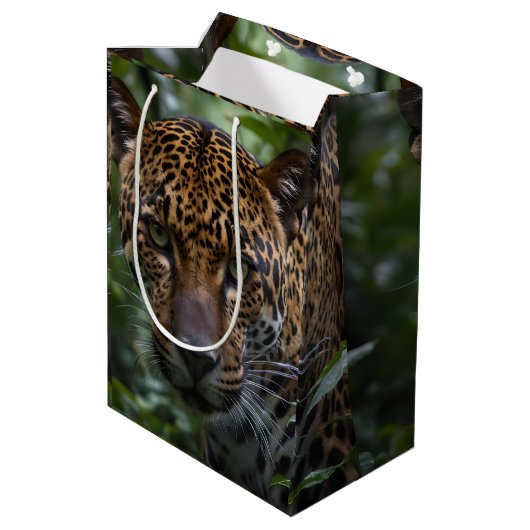 Jaguar van dichtbij in het bos, medium cadeauzakje (Achterkant Gekanteld)