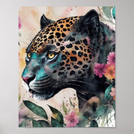 Jaguar Watercolor Bloemenschildering Poster