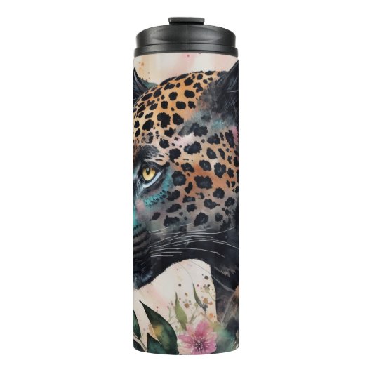 Jaguar Waterverf Bloemen Kunstwerk Platte Kaart Thermosbeker (Voorkant)