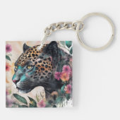 Jaguar Waterverf Bloemen Kunstwerk Sleutelhanger (Achterkant)
