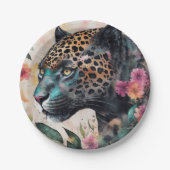 Jaguar Waterverf Bloemenkunst Papieren Bordje (Voorkant)