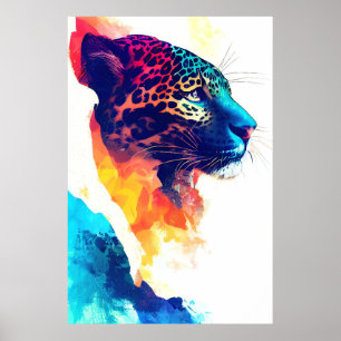 Jaguar Wilde Natuur Dierlijke Kleur Kunst Schilder Poster