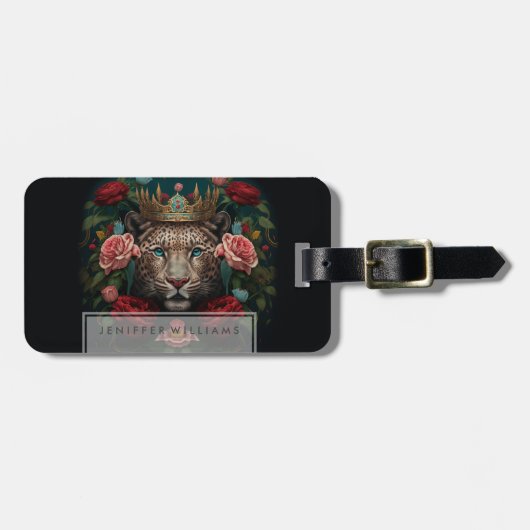 Jaguar with Crown in Flowers Painting              Bagagelabel (Voorkant horizontaal)