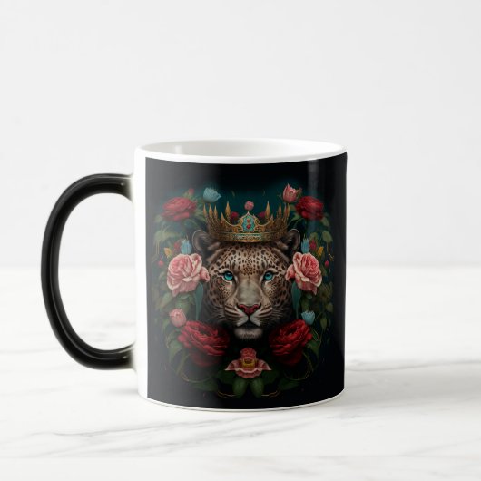 Jaguar with Crown in Flowers Painting              Magische Mok (Links)