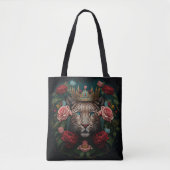 Jaguar with Crown in Flowers Painting              Tote Bag (Voorkant)