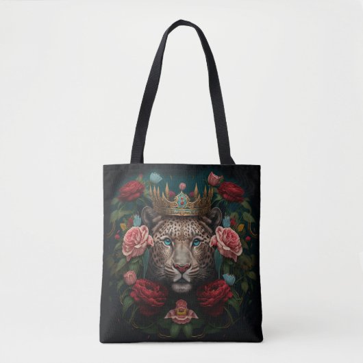 Jaguar with Crown in Flowers Painting              Tote Bag (Voorkant)