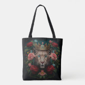 Jaguar with Crown in Flowers Painting              Tote Bag (Achterkant)