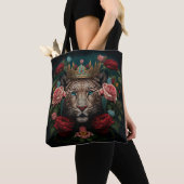 Jaguar with Crown in Flowers Painting              Tote Bag (Dichtbij)