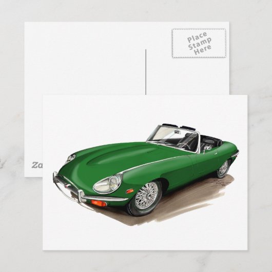 Jaguar XKE Green Car Briefkaart (Voorkant / Achterkant)
