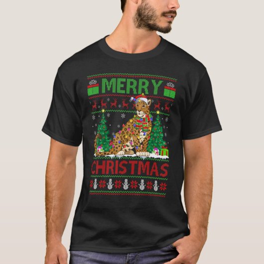 Jaguar Xmas Tree Lights Ugly Santa Jaguar Christ T-shirt (Voorkant)