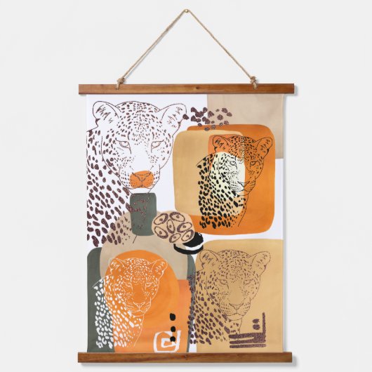 Jaguar Zebra Earth Tones Moderne Abstracte Pop Art Hangend Wandkleed (Voorkant)