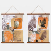 Jaguar Zebra Earth Tones Moderne Abstracte Pop Art Hangend Wandkleed (Dubbel)