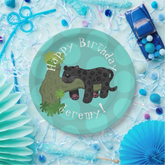 Jaguar zwarte panter gepersonaliseerde cartoon ver papieren bordje (Feest)