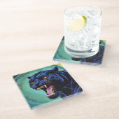 Jaguar - Zwarte Panther Glazen Onderzetter (Schuin)