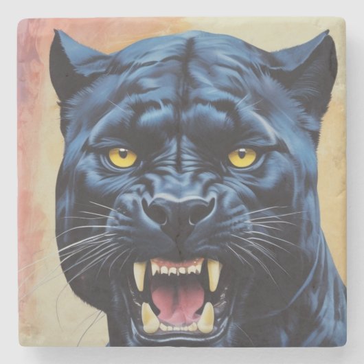 Jaguar - Zwarte Panther Stenen Onderzetter (Voorkant)