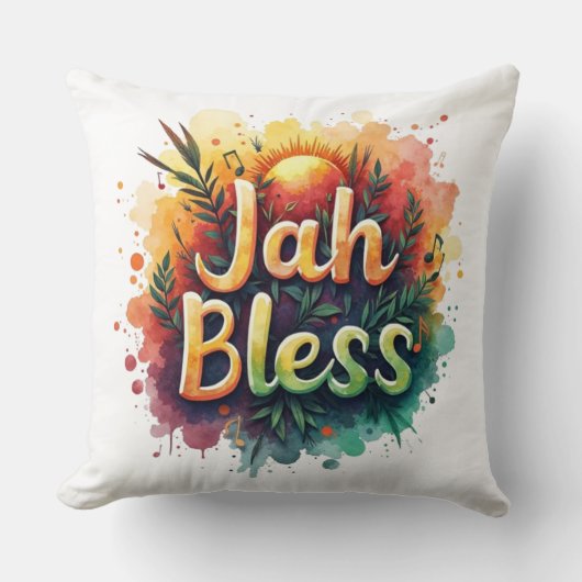 Jah Bless Reggae Watercolor  Kussen (Voorkant)