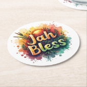 Jah Bless Reggae Watercolor Ronde Kartonnen Onderzetter (Gebogen)