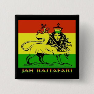 Jah Rastafari Badge Vierkante Button 5,1 Cm