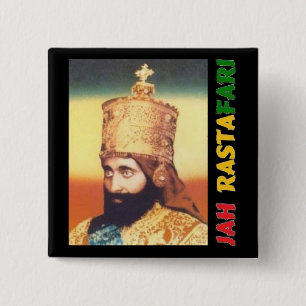Jah Rastafari Badge Vierkante Button 5,1 Cm