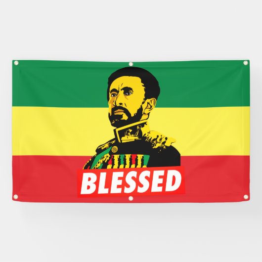 Jah Rastafari Haile Selassie Rasta Roots Banner (Horizontaal)
