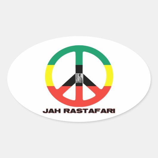 Jah Rastafari Peace Sign Selassie I Ovale Sticker (Voorkant)