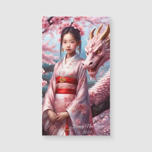 Jahr des Drachen 2024 - Mädchen zwischen Kirschblü (Voorkant)