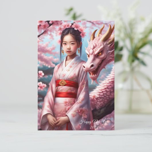 Jahr des Drachen 2024 - Mädchen zwischen Kirschblü (Staand voorkant)
