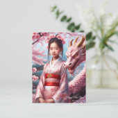 Jahr des Drachen 2024 - Mädchen zwischen Kirschblü Briefkaart (Staand voorkant)