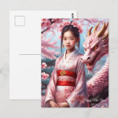 Jahr des Drachen 2024 - Mädchen zwischen Kirschblü Briefkaart (Voorkant / Achterkant)