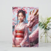 Jahr des Drachen 2024 - Mädchen zwischen Kirschblü Briefpapier (Staand voorkant)