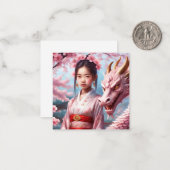 Jahr des Drachen 2024 - Mädchen zwischen Kirschblü Notitiekaartje (Voorkant / Achterkant in situ)