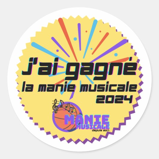 J'ai gagné 2024 ronde sticker (Voorkant)