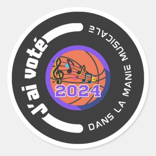 J'ai voté 2024 noir et blanc ronde sticker (Voorkant)