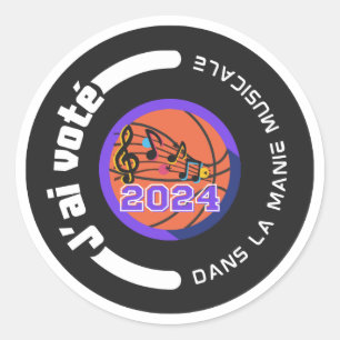 J'ai voté 2024 noir et blanc ronde sticker