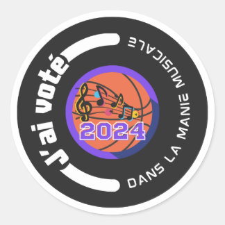 J'ai voté 2024 noir et blanc ronde sticker