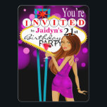 Jaidyn Las Vegas 21st Birthday Party paars Kaart<br><div class="desc">Deze leuke en opwindende uitnodiging van Las Vegas is perfect voor verjaardagsfeestjes, meiden nachts, bachelorette feestjes en andere speciale evenementen. Zo gemakkelijk om zich te personaliseren, gebruik enkel de oranje knoop "aanpast het"hierboven om uw eigen tekst en doopvont toe te voegen. Er zijn ook overeenkomende enveloppen en gunstige stickers beschikbaar....</div>