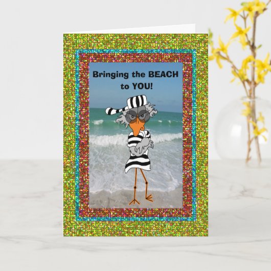 Jailbird op het strand. kaart (Gele Bloem)